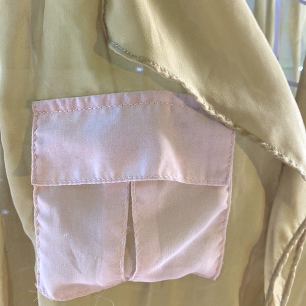 Esley long celery green & cream pockets chiffon button front top